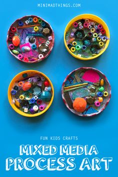 mixed media mini artworks Crafts With Mini Pom Poms, Collab Art Project, Process Art Ideas For Preschoolers, Collage Projects For Kids, Mixed Media Art For Kids, Kid Art Projects, Kids Art Collage, Process Art For Preschoolers, Collage For Kids