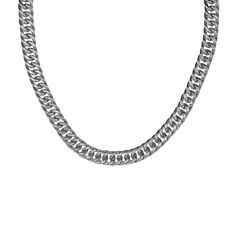 Elevate your style with the XL Cuban Link Necklace in stunning silver. This bold and classic piece adds the perfect touch to any outfit, making it a must-have for statement layering. Express your individuality and make a powerful statement with this striking chain. Oversized Silver Cuban Chain Necklace Length: 20" Width: 9.5mm cuban links Material: Stainless Steel Plating: Silver Necklace is 100% nickel-free and cadmium-free Necklace is hypoallergenic and tarnish resistant Lobster claw clasp clo Silver Cuban Link Necklace For Everyday Elegance, Silver Cuban Link Necklace With Chunky Chain, Classic Silver Cuban Link Chain Necklace, Modern Silver Chunky Chain Necklace, Elegant Stainless Steel Curb Chain Necklace, Silver Double Chain Cuban Link Necklace, Silver Link Necklace With Chunky Chain, Classic Silver Metal Chain Necklace, Classic Silver Cuban Link Necklace For Everyday