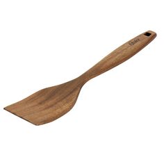 the wooden paddle is made out of wood and has a long, narrow blade on one end