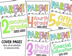 four different parent and child posters with the words, second grade, fourth grade, third grade