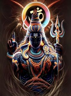 an image of the hindu god with his hands in the air and two symbols above him