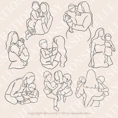 the silhouettes of people in different positions and sizes, including one holding a baby