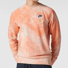 Nike Tie Dye Peach Sweatshirt Size Medium Embroidered Logo, Wording And Embellishments. French Terry Brand New With Tags Spring Nike Crew Neck Sweatshirt, Nike Cotton Tops For Spring, Nike Long Sleeve Spring Sweatshirt, Casual Nike Orange Tops, Nike Casual Orange Tops, Casual Orange Nike Tops, Spring Orange Crew Neck Sweatshirt, Pink Crew Top For Spring, Pink Crew Neck Top For Spring