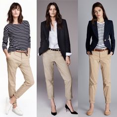 Tan Chinos Outfit Women, Navy And Tan Outfit, Black Slacks Outfit Business, Navy Blue And Beige Outfit, Navy And Beige Outfit, Outfit With Beige Pants, Outfit Pantalon Beige, Khaki Pants Outfit, Tan Accessories