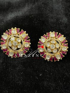 Moissanite Polki Earring | Polki Earring| | Indian Wedding Jewelry |Indian Moissanite Polki Earring| Material : Silver Gemstone: Moissanite, Swarovski Stones, Hydro ruby Chip Stones Stone colour: Uncut Polki Primary colour: Gold Size-Length: 25mm Width: 25mm Closure : Screw back and Clips Silver Intricate, hand crafted, Pure Silver Polki Earrings, studded with high quality Moissanite Polki Earring comes with screw back and clips, made in 92.5 silver with 22ct gold plating. Product comes with 92. Elegant Round Cubic Zirconia Jhumkas, Elegant Stone Setting Earrings For Wedding, Elegant Stone-set Earrings For Wedding, Elegant Wedding Earrings With Stone Setting, Festive Wedding Earrings With Stone Setting, Traditional Earrings With Stone Setting In Cubic Zirconia, Traditional Hand Set Diamond White Bridal Earrings, Round Stone Setting Earrings For Festivals, Round American Diamond Earrings With Prong Setting