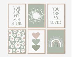 four different prints with the words you are my sunshine, love and rainbows