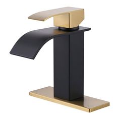 a black and gold bathroom sink faucet