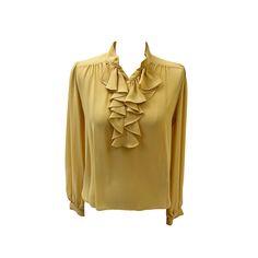 This vintage Campus Casuals of California is feminine, timeless, and unique.  It is made of polyester, caramel colored semi sheer fabrication which has an amazing feel when worn.  The silhouette features a fun ruffle button up neckline, voluminous sleeves, and relaxed fit.  You can dress it up and wear it to the office or mix it in with a casual look for brunch with the girls...very versatile piece ! It has it's original garment label at the neckline which says, "Campus Casuals of California, si College Casual, Velvet Tunic, Garment Labels, Caramel Color, Womens Clothing Tops, Casual Looks, Blouses For Women, Ruffle Blouse, Sleeve Length