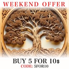 an advertisement for the weekend offer with a tree and leaves on it in front of a white background