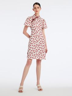 Mandarin Collar Cherry Print Cheongsam Midi Dress GOELIA Chinese Cheongsam, Heart Prints, Cherry Print, Red Midi Dress, Vintage Shorts, Cheongsam, Collar Dress, Mandarin Collar, Frogs