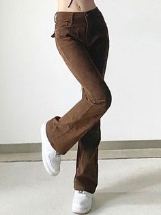 ⚡️Buy Vintage Corduroy Flare Leg Pants Brown L under $36.00 in Pants Online. Style: Casual/Street/Y2K/Vintage. Color: Brown. Main Material: Polyester, Cotton. Fit Type: Flare Leg. Design: Shaped to a flare-leg fit, with functional pockets, zip & button fastening at front, and multi belt loops design.. ✓2022 SPRING DROPS✓Free Shipping on all orders over $59. Check reviews and order Vintage Corduroy Flare Leg Pants today. Street Y2k, Vintage Corduroy, Pants Brown, Flare Leg Pants, Vintage Color, Leg Design, Exclusive Fashion, Vintage Colors, Buy Vintage