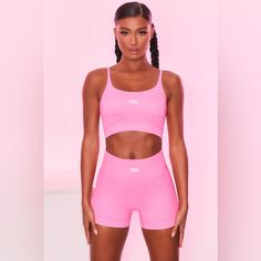 Nwt Bo+Tee All For Me Sports Bra All For Me, Summer Activewear, Sheer White Blouse, Tank Leotard, Puff Long Sleeves, Pink Crop Top, Candy Pink, Tee Outfit, Mini Shorts