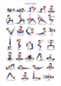 a woman doing yoga poses with her arms and legs spread out in different positions, including the