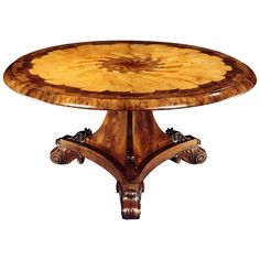 a wooden table with carvings on the top