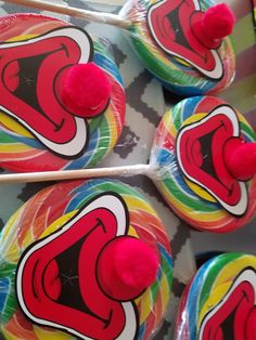 colorful lollipops are on display for sale