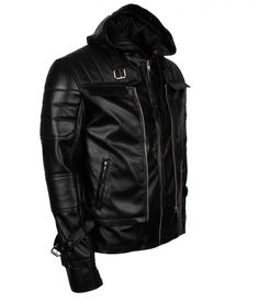 Buy Arkham Knight Hooded Leather Jacket at US Leather Mart. Black Fitted Hooded Biker Jacket, Black Gothic Leather Outerwear, Winter Biker Outerwear For Cosplay, Winter Punk Hooded Biker Jacket, Biker Leather Jacket For Cosplay, Leather Biker Jacket For Cosplay, Edgy Hooded Leather Jacket For Streetwear, Black Edgy Leather Jacket For Cosplay, Fitted Leather Hooded Jacket For Streetwear