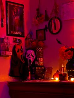 a living room filled with halloween decorations and candles