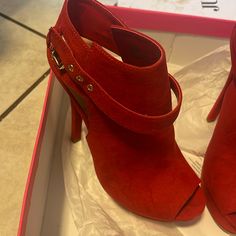 Red Heels Brand New Maybe Worn Once Red High Heels With Buckle Closure, Red Ankle-high Heels With Heel Strap, Red Ankle-high Heels For Night Out, Chic Ankle-high Red Heels, Chic Red Ankle-high Heels, Woman Heels, Red Heels, Womens Heels, Shoes Women Heels