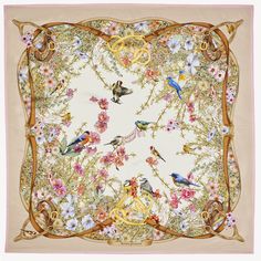 Edwardian Garden Silk Scarf in Putty | Aspinal of London Luxury Multicolor Silk Scarf For Spring, Luxury Floral Print Silk Scarf For Spring, Elegant Cream Silk Scarf For Spring, Luxury Silk Scarf For Spring, Elegant Floral Silk Scarf, Formal Beige Silk Scarf For Spring, Classic Silk Scarf For Spring Formal Events, Multicolor Luxury Silk Scarf For Formal Occasions, Classic Formal Silk Scarf For Spring