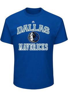 Show off your team pride in this Dallas Mavericks Blue Heart And Soul Big and Tall T-Shirt! This Dallas Big and Tall Tee features a lightweight, cotton material with a crew neckline and screen printed team graphics. Make sure everyone knows you root for the Mavericks with this Blue Dallas T-Shirt. Win Mavericks!! Big and Tall, Lightweight material, Crew neckline, Screen print team graphics on center chest, Unisex, Classic short sleeve tee, 100% Cotton Collegiate Short Sleeve Shirt With Graphic Print, Collegiate Short Sleeve T-shirt For Fans, Fan Gear Graphic Tee Shirt With Short Sleeves, Graphic Tee Shirt For Fan Gear With Short Sleeves, Graphic Tee Shirt With Short Sleeves For Fans, Short Sleeve T-shirt With Team Logo, Blue Text Print T-shirt For Sports Season, Blue Team Spirit T-shirt With Text Print, Blue Team Name Graphic Tee