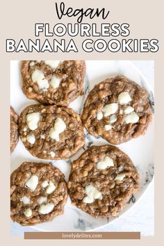 four vegan flourless banana cookies on a white plate with the title above it