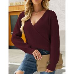 Burgundy V Neck Long Sleeve Pullover Knit Sweater Knit V-neck Long Sleeve Sweater, Long Sleeve Knit V-neck Sweater, Cozy V-neck Sweatshirt For Fall, Fall V-neck Sweatshirt With Ribbed Cuffs, Knit V-neck Top With Ribbed Cuffs, Ribbed Long Sleeve V-neck Sweater For Fall, Knitted Pullover Sweaters, High Point, Winter Sweaters