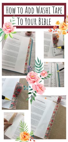 how to add washi tape to your bible book with flowers and leaves on it