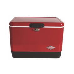 a red and black cooler on a white background