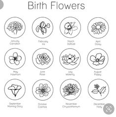 the different types of birth flowers are shown in black and white, with text below