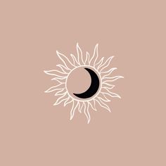 the sun and moon are seen in this black and white drawing on a pink background