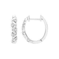 These sparkling sterling silver Boston Bay Diamonds hoop earrings hug your ear for a sweetly elegant look you'll love. Nickel free Metal: sterling silver Backings: hinge Packaging: boxed Plating: rhodium Finish: polished Diameter: 15.45 mmDIAMOND DETAILS Total weight: 1/8 ct. Color grade: I Clarity: 12 Shape: round brilliant Setting: prong Diamond weights are approximate. Diamond Total Weights may vary between .01 and .13 ct. Some diamonds consist of fewer than 17 facets. Gemstones may have been Fine Jewelry Small Hoop Diamond Earrings In Sterling Silver, Silver Small Hoop Diamond Earrings Fine Jewelry, Sterling Silver Hoop Earrings With Halo Design For Anniversary, Sterling Silver Diamond Earrings With Halo Design, Wedding Small Hoop Sterling Silver Diamond Earrings, Sterling Silver Small Hoop Diamond Earrings With Prong Setting, Small Hoop Diamond Earrings In White Gold For Anniversary, Sterling Silver Small Hoop Diamond Earrings With Halo Design, Sterling Silver Small Hoop Diamond Earrings