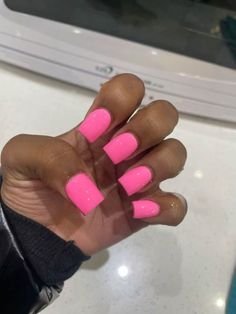 Short Hot Pink Nails, Pixie Nails, Shiny Nails Designs, Plain Nails