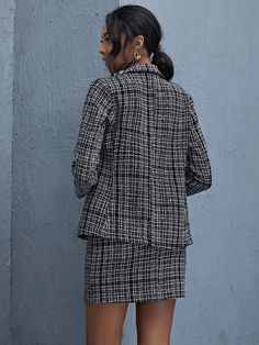 This Designer Chic Tweed Blazer Jacket & Skirt Set is sure to turn heads! This stunning ensemble is cut from a luxe tweed fabric and crafted with an expert eye for detail. The tailored blazer and flared skirt make for a figure-flattering, sophisticated look that is perfect for any occasion. 100% Polyester Button closure Polyester, fabric has no stretch Winter Tweed Skirt Suit With Long Sleeves, Chic Tailored Tweed Skirt Suit, Fall Tweed Long Sleeve Skirt Suit, Long Sleeve Tweed Skirt Suit For Formal Occasions, Formal Long Sleeve Tweed Skirt Suit, Chic Tweed Skirt Suit For Office, Tailored Tweed Dress For Work, Tailored Tweed Skirt Suit For Office, Office Tweed Tailored Skirt Suit