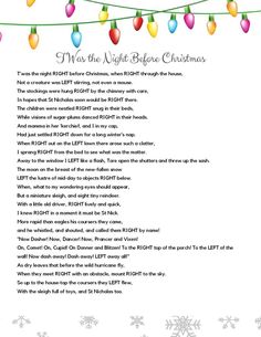 a christmas poem with lights hanging from it