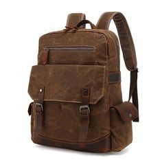 The Mens Vintage Canvas Backpack School is the perfect choice for anyone on the go! This backpack features a laptop compartment,back zipper pocket,adjustable shoulder strap for maximum convenience and protection. It also has a stylish vintage design and a large capacity for all your needs. Perfect for any man who needs a stylish and secure backpack!   ITEM FEATURES - 1 x Main Compartment- 1 x Front Zipper Patch Pocket- 1 x Front Bucket Pocket- 1 x Laptop Compartment- 1 x Interior Zipper Pocket- Retro Large Capacity Backpack For Daily Use, Retro Backpack For Daily Use With Large Capacity, Retro Leather Travel Backpack With Adjustable Strap, Casual Brown Laptop Bag For Outdoor, Retro Large Capacity Backpack For Everyday, Vintage Large Capacity Backpack For Daily Use, Casual Brown Laptop Backpack, Retro Travel Backpack With Adjustable Strap, Vintage Large Capacity Backpack For Everyday