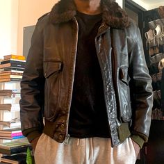 Beautiful Leather Aviator Jacket Recently Restored. The Jacket Is A Medium And Cut Slim. Classic Aviator-style Outerwear For Fall, Classic Aviator Outerwear For Fall, Fitted Aviator Outerwear For Fall, Leather Aviator Jacket, Aviator Jacket, Aviator Jackets, Mens Jackets, Jackets & Coats, Man Shop