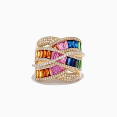 Effy Watercolors 14K Gold Multi Sapphire & Diamond Crossover Ring Multi Color Sapphire Ring, Ombre Jewelry, Diamond Crossover Ring, Dress Reference, Multi Band Ring, Crossover Diamond Ring, Accessorize Jewellery, Pink Stone Rings, Sea Stars