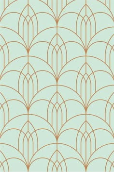 an art deco style wallpaper with gold lines and leaves on mint green background,