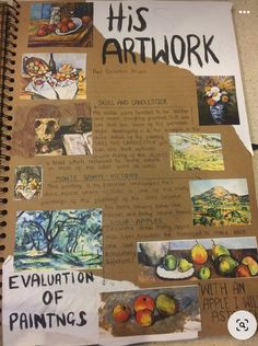 this is an art work with pictures and words on the page, including pears