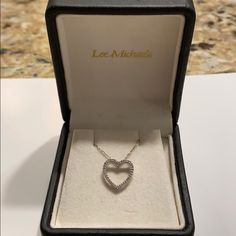 Like-New Almost Never Worn Pave Diamond 14k White Gold Heart Necklace From Lee Michaels. 10 Inches From Clasp To Bottom Of Heart. White Diamond Necklace For Valentine's Day Formal, White Heart-shaped Diamond Necklace For Formal Occasions, White Heart-shaped Diamond Necklace For Formal Events, White Heart Diamond Necklace For Formal Occasions, Formal White Diamond Necklace For Valentine's Day, White Diamond Open Heart Necklace For Anniversary, White Open Heart Diamond Necklace For Anniversary, White Heart Pendant Necklace For Formal Occasions, Formal Heart Necklace With Diamond Cut For Valentine's Day