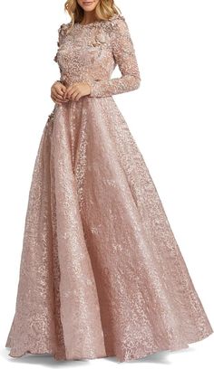 Mac Duggal Floral Embroidered & Beaded Long Sleeve Mesh Gown | Nordstrom Long Sleeve Lace Gown, Mesh Gown, Mac Duggal Dresses, Sleeveless Gown, Long Sleeve Gown, Inspiration Instagram, Lace Long Sleeve, Chiffon Gown, Mac Duggal