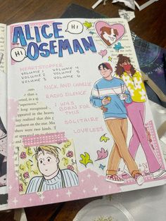 an open children's book about alice and the hooseman on a table