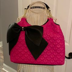 Nwot Hot Pink And Black Gorgeous Betsey Johnson Bag! Never Used In Perfect Condition! Pink Pouch Shoulder Bag For Shopping, Pink Large Capacity Evening Shoulder Bag, Pink Evening Bag With Zipper Closure, Pink Large Capacity Shoulder Bag For Evening, Large Capacity Pink Shoulder Bag For Evening, Pink Pouch Shoulder Bag With Detachable Handle, Pink Shoulder Bag With Removable Pouch For Shopping, Pink Shopping Bag With Removable Pouch, Pink Large Capacity Evening Satchel