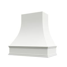 a white range hood on a white background with clippings to the top and bottom