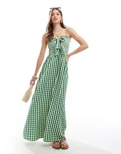 ONLY gingham maxi dress in green | ASOS Spring Gingham Sleeveless Maxi Dress, Casual Gingham Maxi Dress For Summer, Spring Gingham Maxi Dress For Vacation, Spring Vacation Gingham Maxi Dress, Gingham Maxi Dress For Summer Day Out, Summer Gingham Maxi Dress For Day Out, Summer Plaid Maxi Dress, Green Maxi Dress For Spring Picnic, Green Maxi Dress With Tie Straps