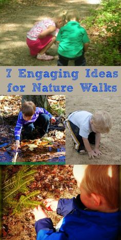 four photos with the words 7 engaging ideas for nature walks