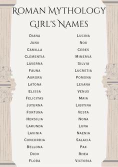 Columbian Names, Roman Baby Names, Roman Mythology Names, Winter Names, Ancient Roman Names, Mythological Names, Female Character Names, Ancient Names, Roman Names