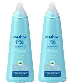 two bottles of method toilet cleaner sitting next to each other