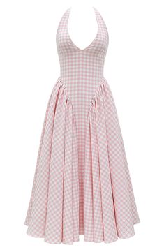 Get ready for garden-party season in a dreamy gingham sundress shaped by a corset-style bodice and cut with a back-exposing halter neck. Exclusive retailer Hidden front-zip closure; ties at neck Halter neck Side-seam pockets Lined 77% viscose, 21% polyester, 3% elastane Dry clean Imported Fitted Plaid Dress For Garden Party, Fitted Pink Plaid Dress For Spring, Fitted Gingham Dress For Garden Party, Square Neck Plaid Dress For Garden Party, Spring A-line Gingham Plaid Dress, Plaid Square Neck Dress For Garden Party, Spring Gingham A-line Plaid Dress, Spring Gingham Plaid A-line Dress, Spring Garden Party Gingham Plaid Dress