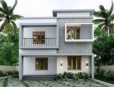 this is an artist's rendering of a two - story house with balconies